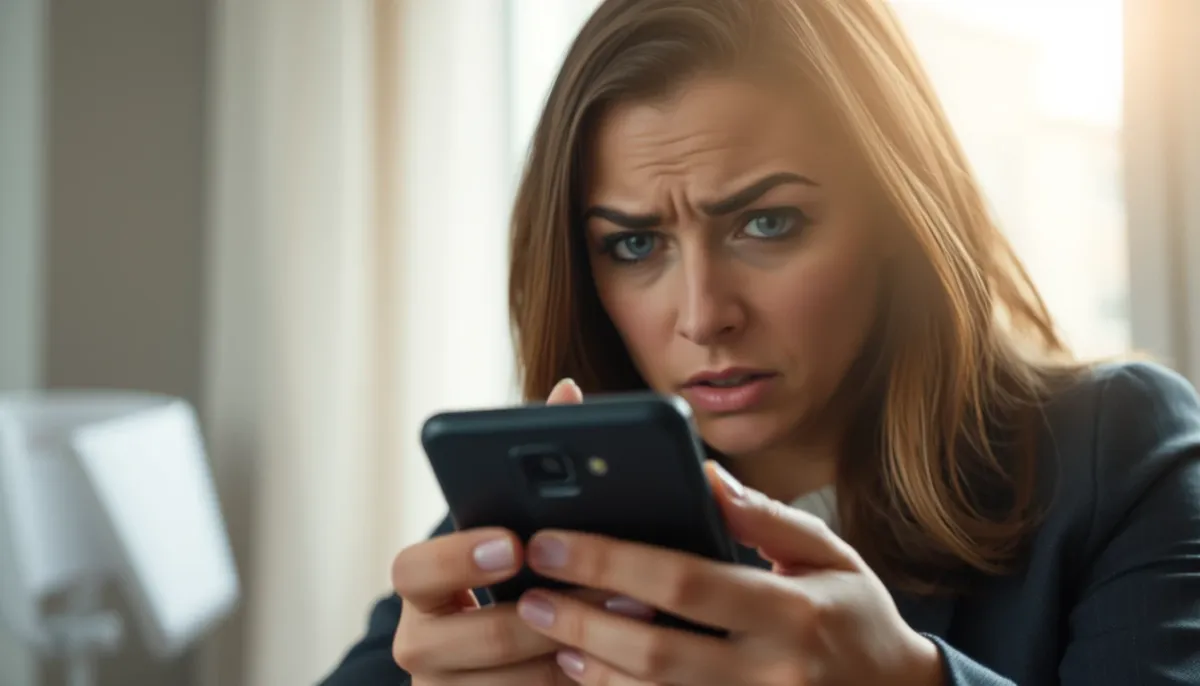 Personne inquiète tenant un téléphone, illustrant les arnaques à la voyance
