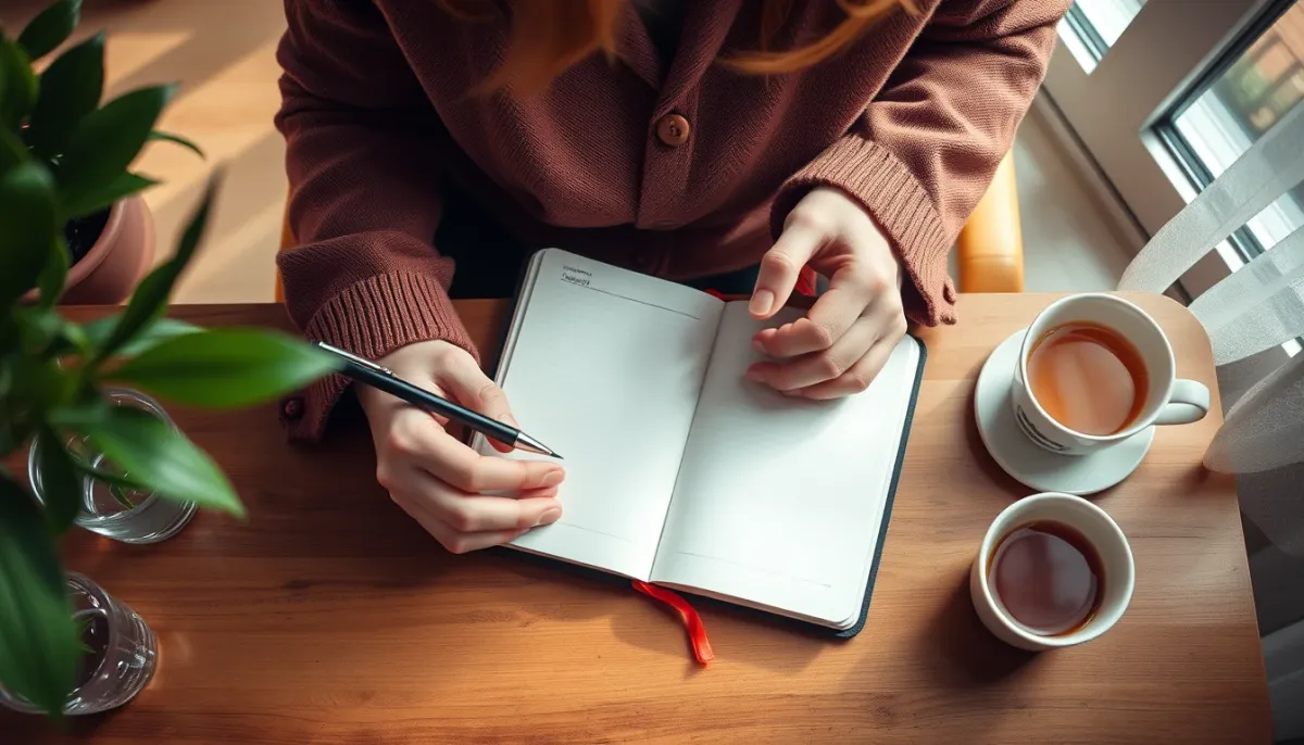 Personne écrivant dans un journal intime, représentant la recherche d'un éclairage sincère sans tomber dans le piège