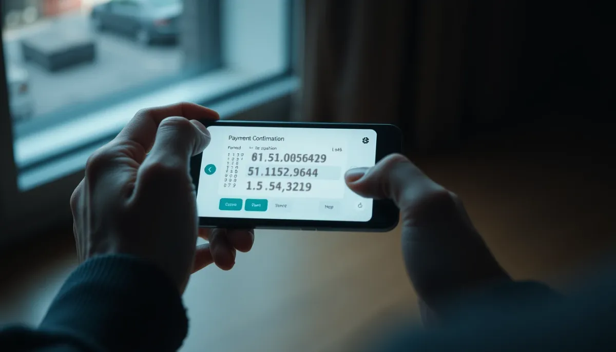 Mains tenant un smartphone montrant un paiement en ligne, illustrant les demandes financières abusives