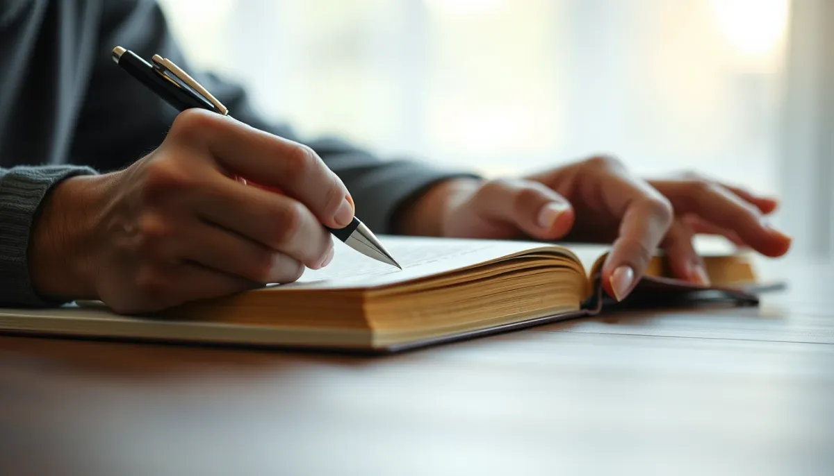Personne écrivant dans un carnet, illustrant la réflexion personnelle après une consultation de voyance