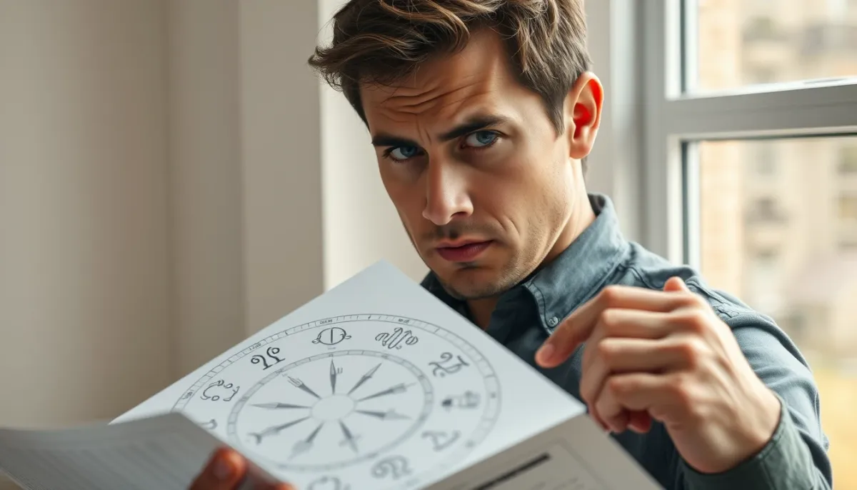 Une personne réfléchissant de manière critique à un thème astrologique