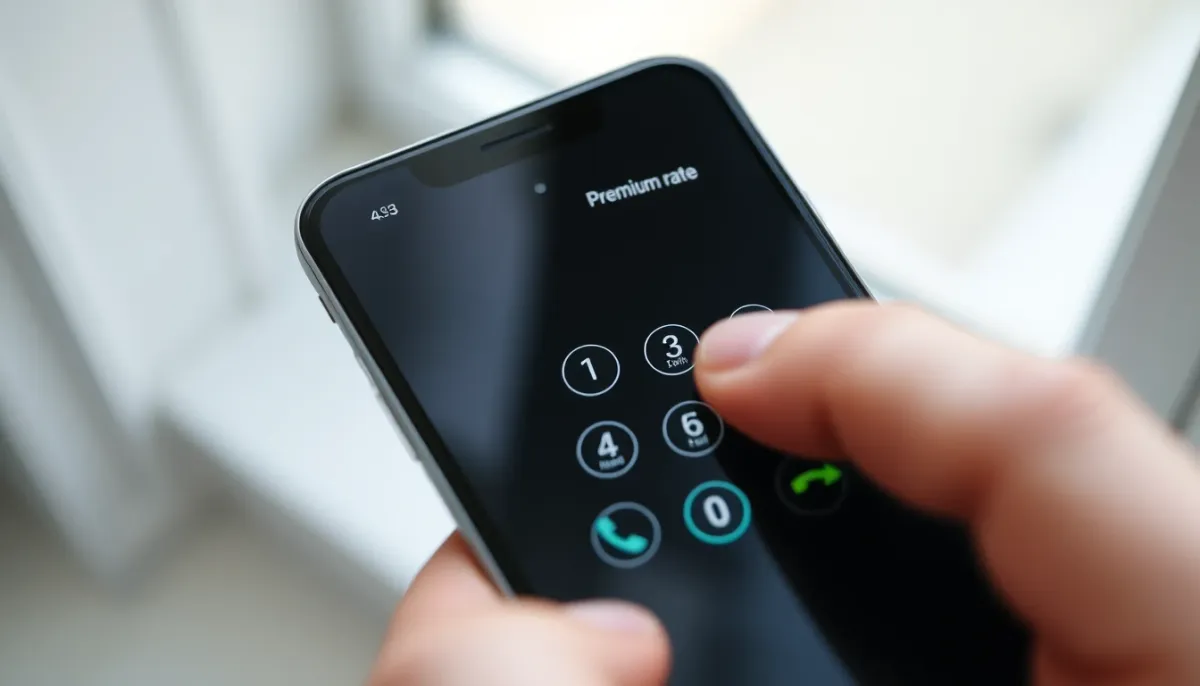 Gros plan sur un smartphone affichant la composition d'un numéro surtaxé de voyance