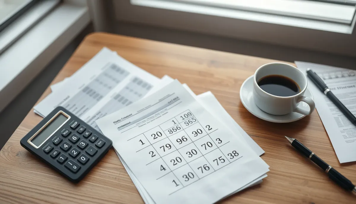 Factures téléphoniques et calculatrice sur une table, illustrant l'accumulation des frais d'appels surtaxés
