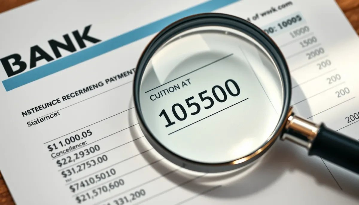 Gros plan sur un relevé bancaire avec une loupe pour identifier un prélèvement récurrent