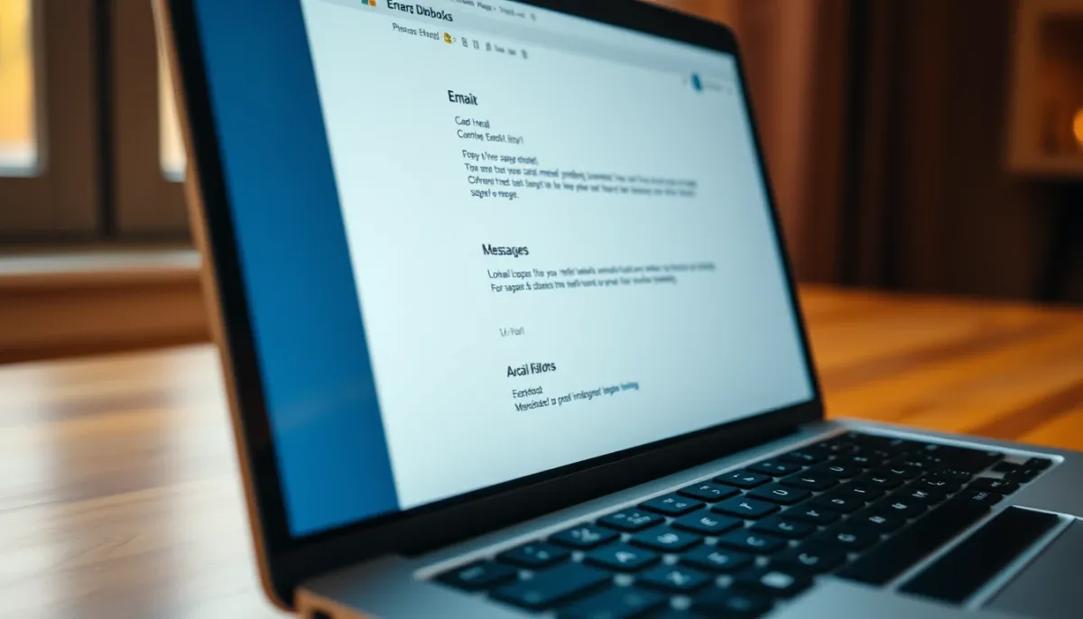 Écran d'ordinateur portable montrant une boîte de réception avec un email ouvert, illustrant la réception d'une voyance par email